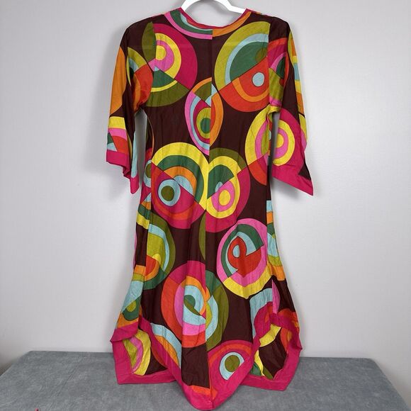 Aller Simplement Small / Medium Boho Hippie Tunic Dress Mod Circles Multicolor - Picture 6 of 6